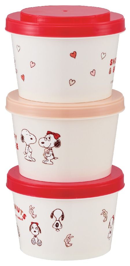 スケーター SNOOPY＆BELLE ジョイント式薄肉保存容器3Pセット 別面のイラスト