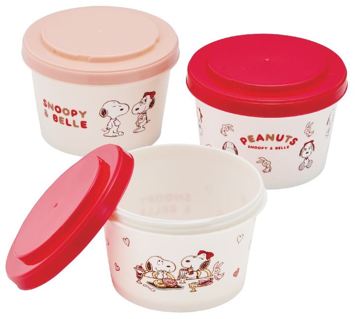 スケーター SNOOPY＆BELLE ジョイント式薄肉保存容器3Pセット 開けた状態