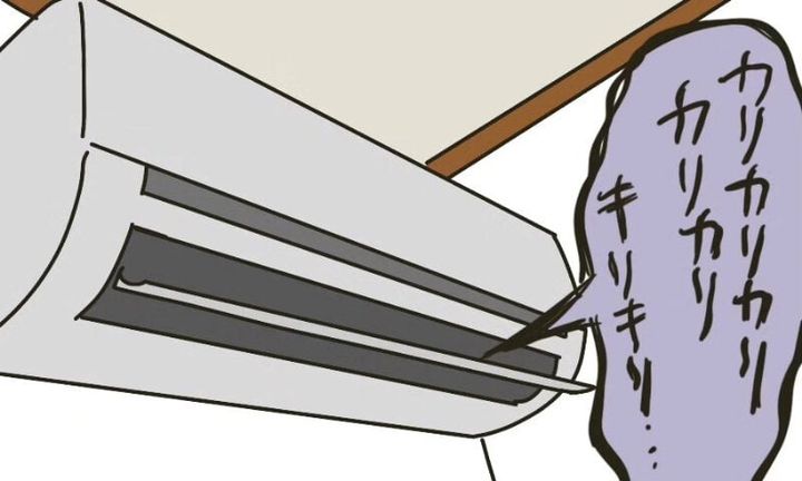 エアコンから鳴る謎の音の正体について描いた漫画のカット（メェメェさんさん提供）