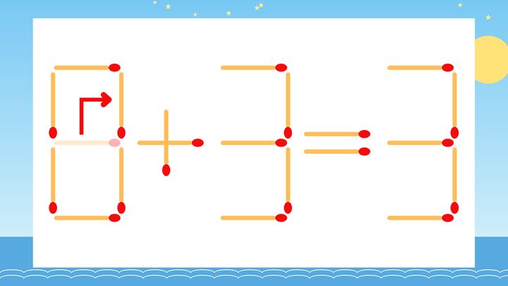 【マッチ棒クイズ】1本だけ動かして正しい式に：6+3=3？の解答画像
