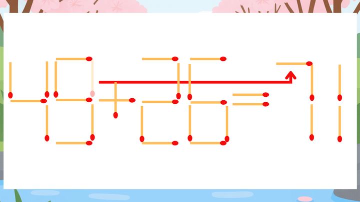 【マッチ棒クイズ】1本だけ動かして正しい式に：49+26=11？の解答画像