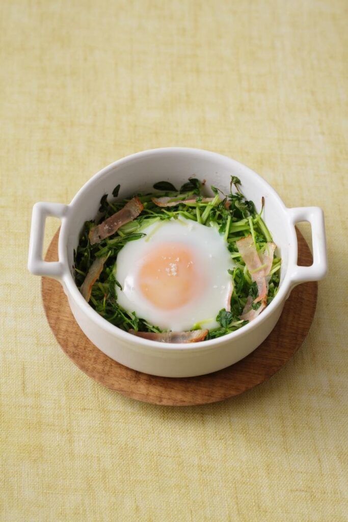 豆苗の落とし卵焼き