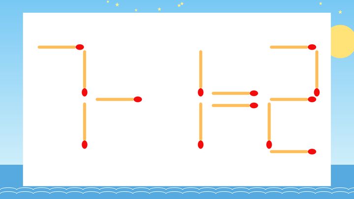 【マッチ棒クイズ】1本だけ動かして正しい式に：7-1=2？の問題画像