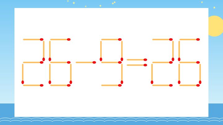 【マッチ棒クイズ】1本だけ動かして正しい式に：26-9=26？の問題画像
