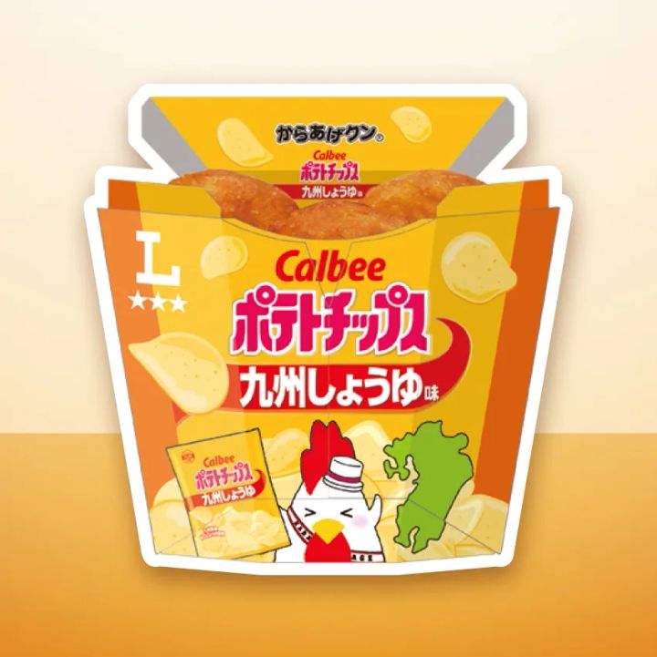 「からあげクン カルビーポテトチップス九州しょうゆ味」のパッケージ