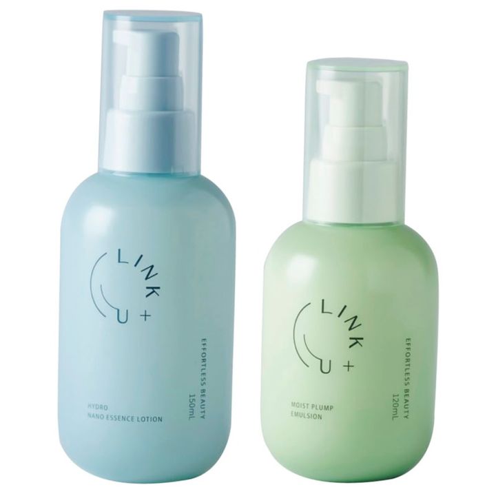 【右から】リンク ハイドロ ナノエッセンスローション 150mL ￥4,950、同 モイストプランプ エマルション 120mL ￥5,940（リンク）
