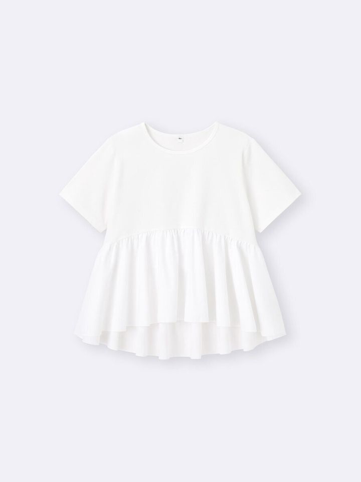 白い布帛コンビネーションTシャツの平置き写真
