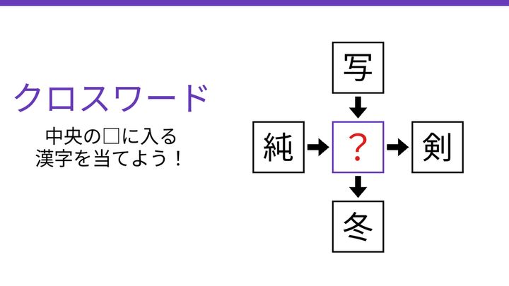 【二字熟語クロスワード】4つの熟語を完成させる共通の一文字は？の問題画像
