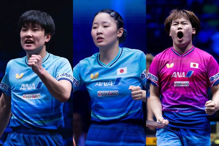 張本智和、張本美和、松島輝空（C）WTT