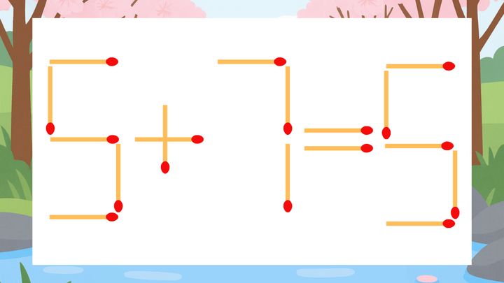 【マッチ棒クイズ】1本だけ動かして正しい式に：5+7=5？の問題画像
