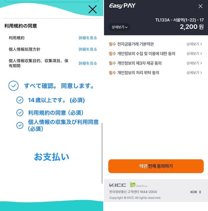 利用規約に同意→画面下のオレンジ色（決済ボタン）をタップ