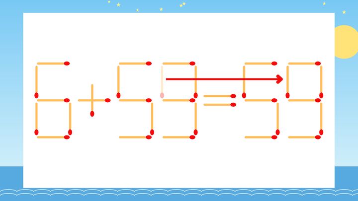 【マッチ棒クイズ】1本だけ動かして正しい式に：6+59=53？の解答画像