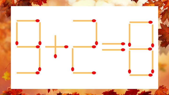 【マッチ棒クイズ】1本だけ動かして正しい式に：9+2=8？の問題画像