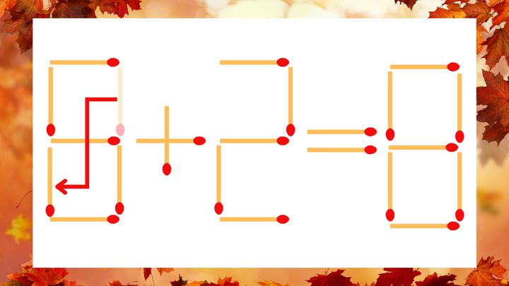 【マッチ棒クイズ】1本だけ動かして正しい式に：9+2=8？の解答画像