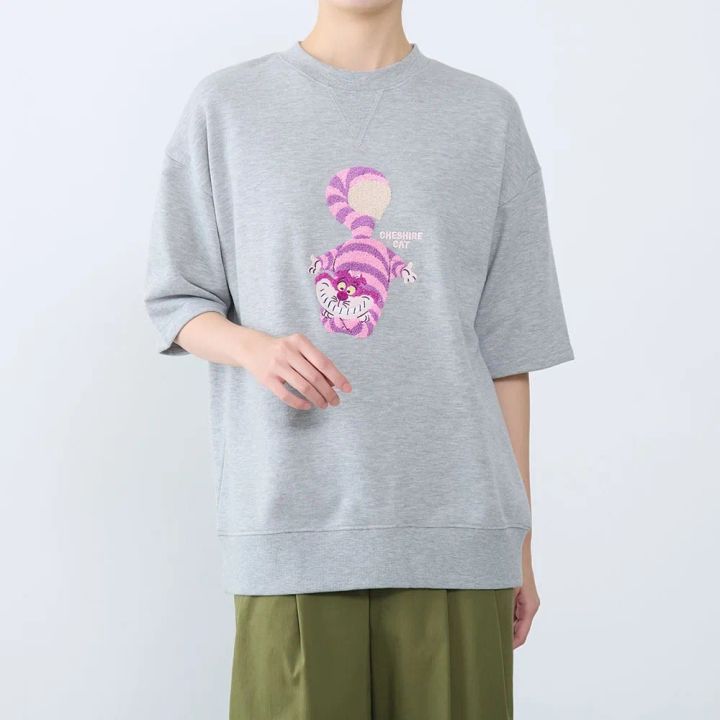ユニセックスサガラ刺繍半袖ミニ裏毛プルオーバー チェシャ猫