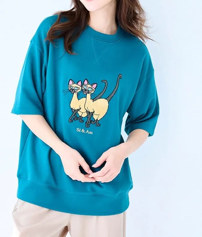 ユニセックスサガラ刺繍半袖ミニ裏毛プルオーバー サイ＆アム