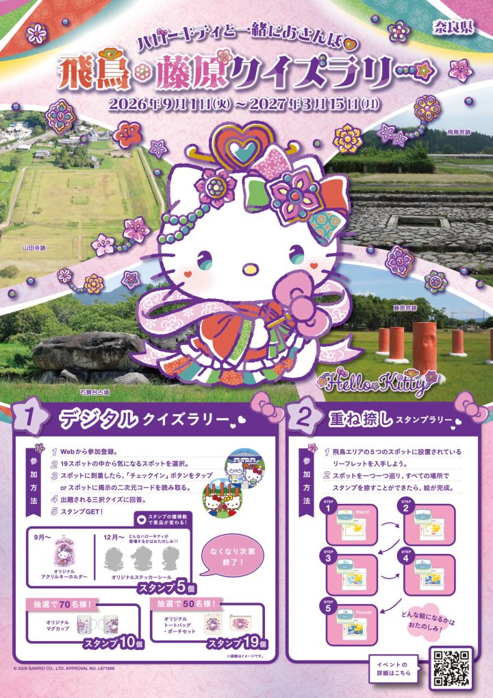 奈良県 サンリオ「ハローキティと一緒におさんぽ 飛鳥・藤原クイズラリー」 チラシ