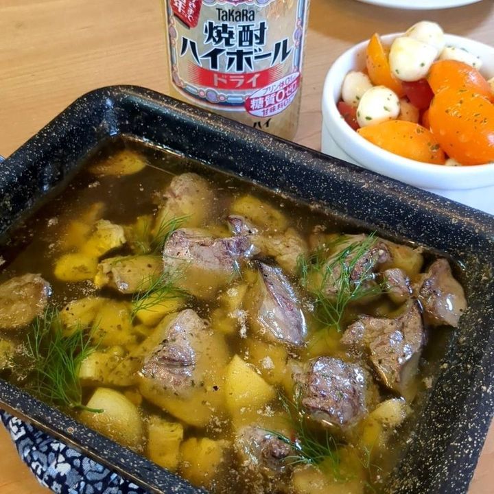 鶏もつで妻とおつまみ勝負してみた！ 鶏もつのアヒージョ