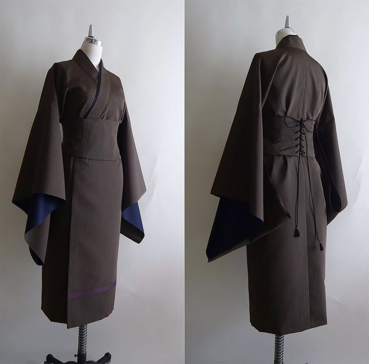 Couturière Ciharuで仕立てた着物ドレスの前面と背面姿