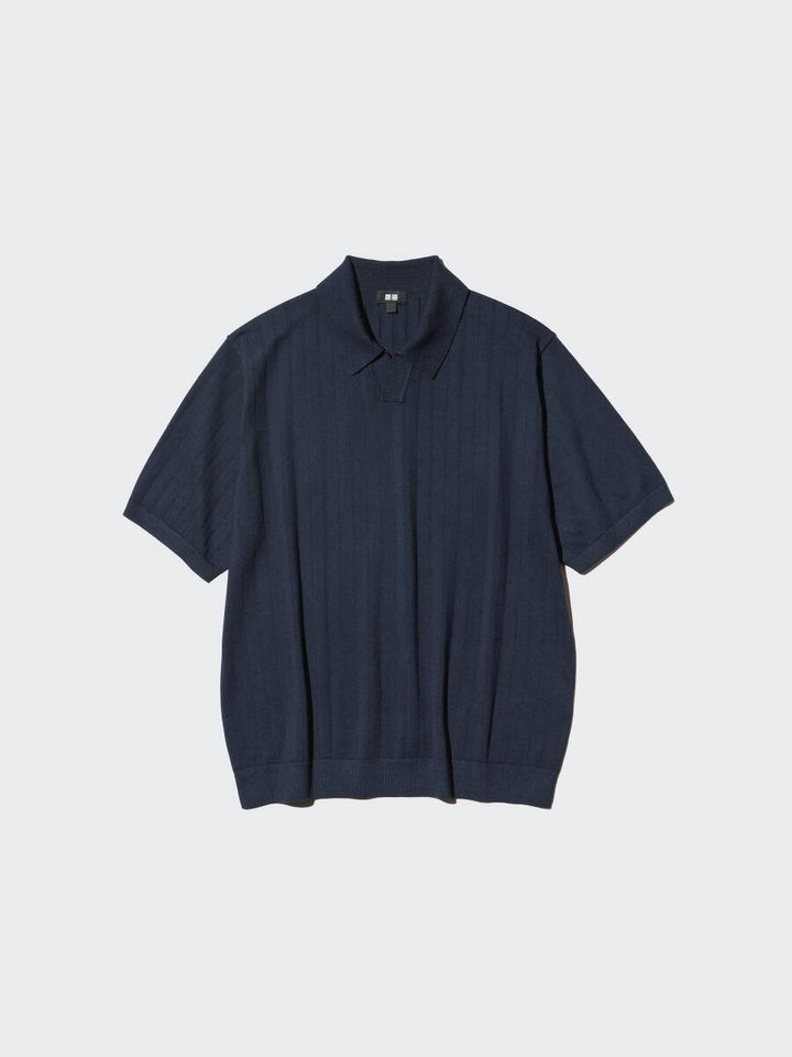 紺色のウォッシャブルスキッパーポロセーターの平置き