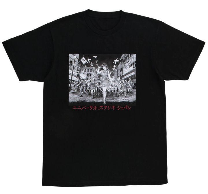 『富江』とストリート・ゾンビのアートをプリントしたTシャツ