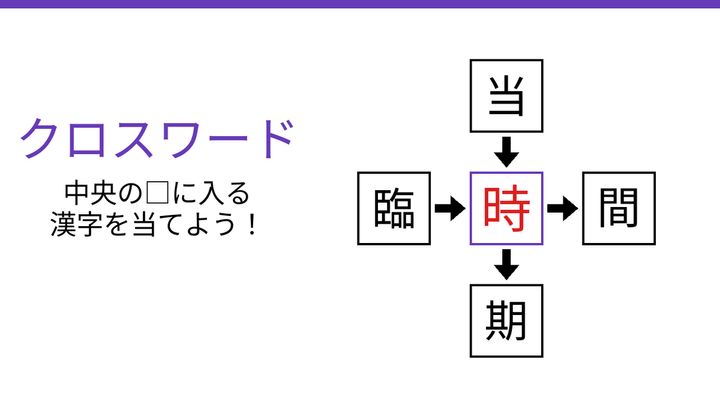 【二字熟語クロスワード】4つの熟語を完成させる、共通の一文字は？の解答画像