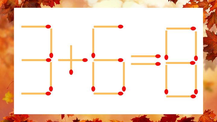 【マッチ棒クイズ】1本だけ動かして正しい式に：3+6=8？の問題画像