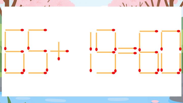 【マッチ棒クイズ】1本だけ動かして正しい式に：65+19=60？の問題画像