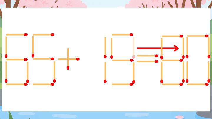【マッチ棒クイズ】1本だけ動かして正しい式に：65+19=60？の解答画像