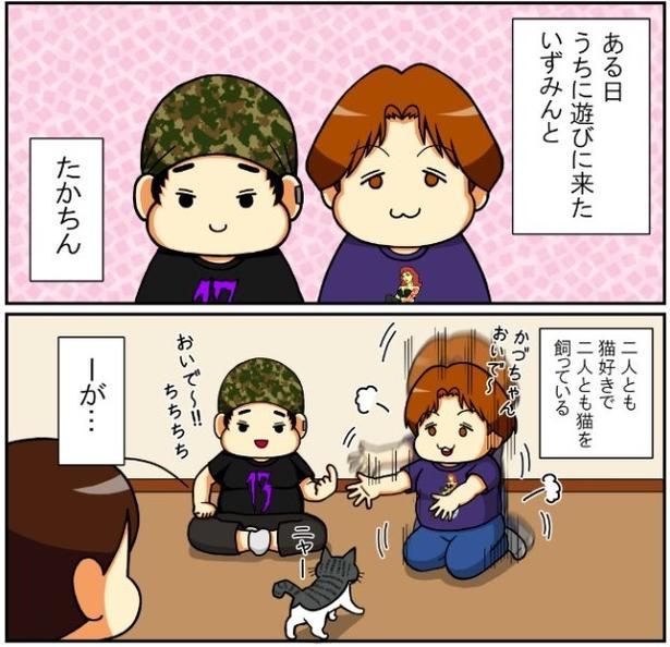 「ニャー」と近づいていったかづちは、このあと驚愕の体験をすることに！ もちこ(@mogutchecho)