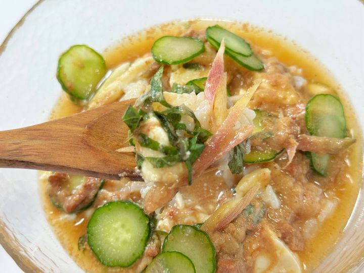 豆腐やすりごま、きゅうりやみょうがをプラスして食べるのがおすすめ♡