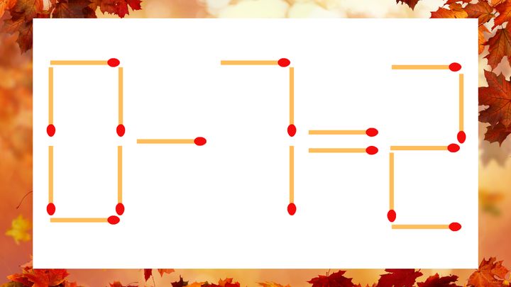 【マッチ棒クイズ】1本だけ動かして正しい式に：0-7=2？の問題画像