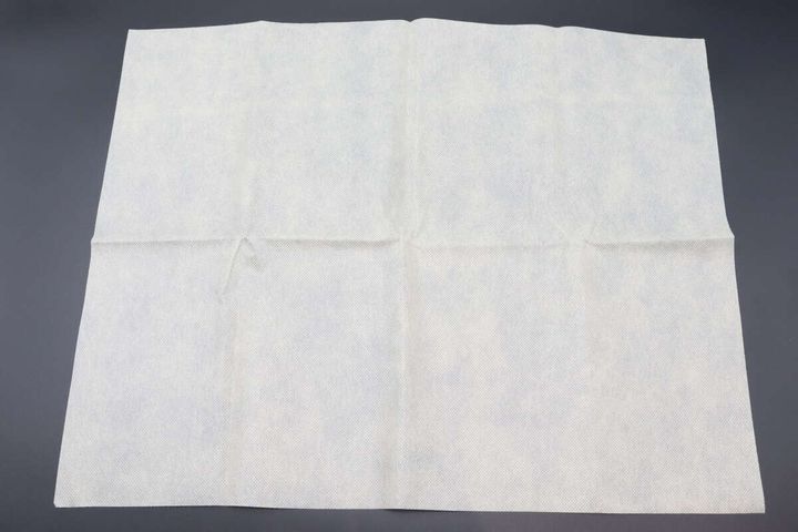 広げられたベージュの使い切りレジャーシートが平らに置かれている