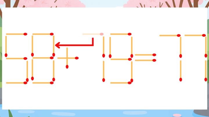 【マッチ棒クイズ】1本だけ動かして正しい式に：56+79=77？の解答画像