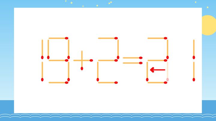【マッチ棒クイズ】1本だけ動かして正しい式に：19+2=31？の解答画像