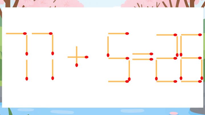【マッチ棒クイズ】1本だけ動かして正しい式に：77+5=26？の問題画像