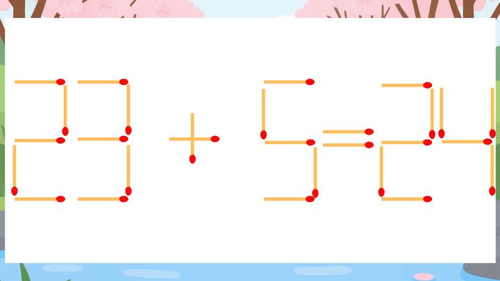 【マッチ棒クイズ】1本だけ動かして正しい式に：23+5=24？の問題画像