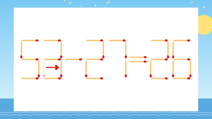 【マッチ棒クイズ】1本だけ動かして正しい式に：52-27=26？の解答画像