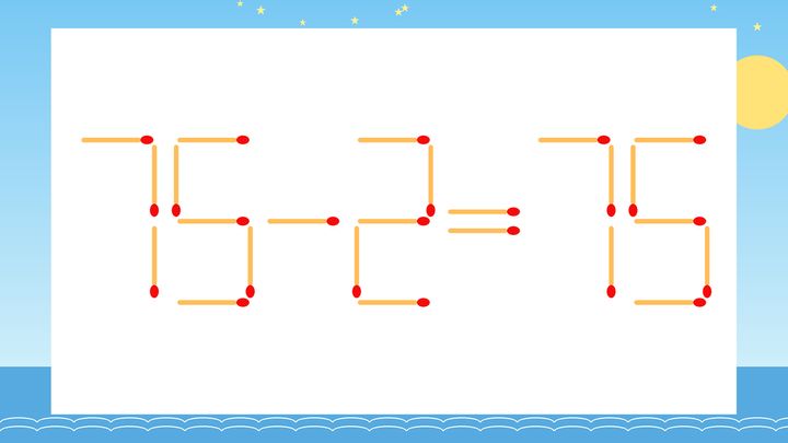 【マッチ棒クイズ】1本だけ動かして正しい式に：75-2=75？の問題画像