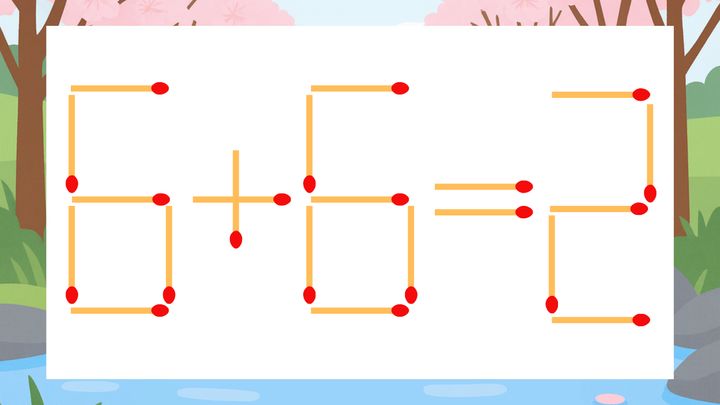 【マッチ棒クイズ】1本だけ動かして正しい式に：6+6=2？の問題画像