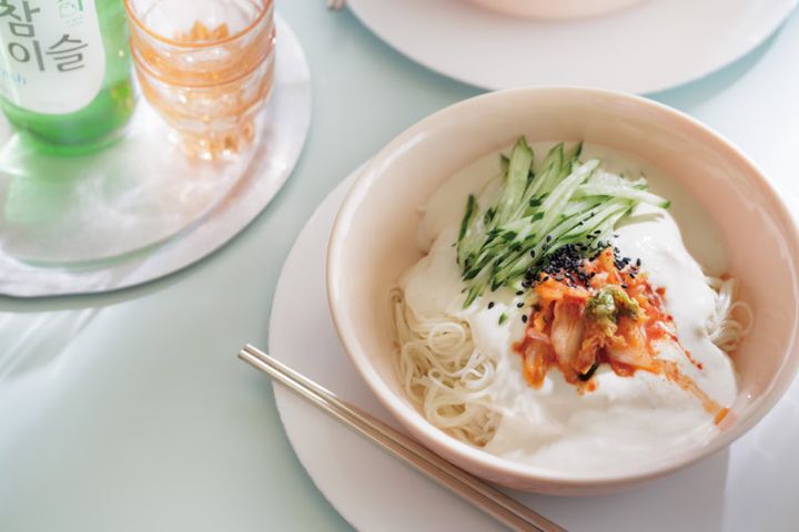 キムチときゅうりの豆腐クリームそうめん