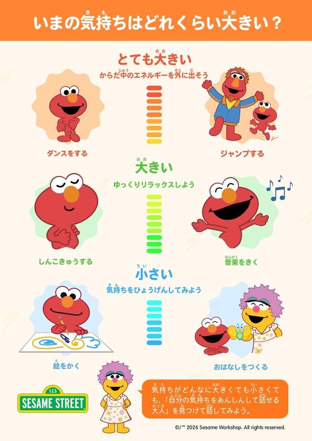 【画像】エルモの「気持ちのものさし」ワークシート