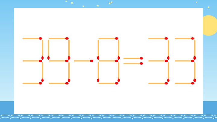 【マッチ棒クイズ】1本だけ動かして正しい式に：39-8=33？の問題画像