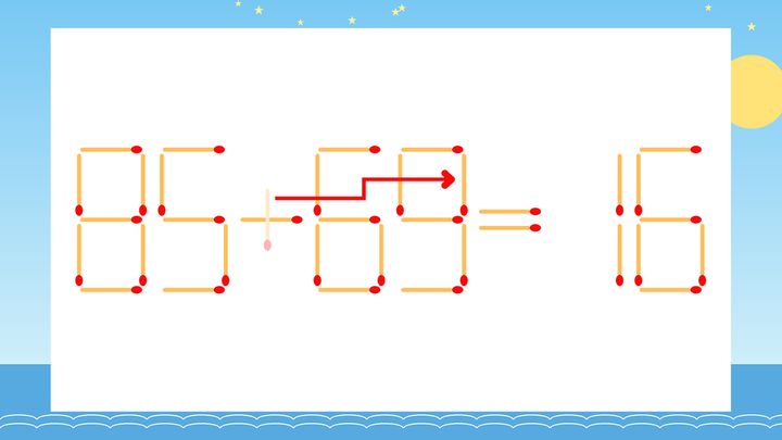 【マッチ棒クイズ】1本だけ動かして正しい式に：85+65=16？の解答画像