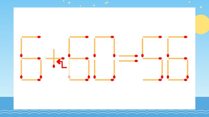 【マッチ棒クイズ】1本だけ動かして正しい式に：6-60=56？の解答画像