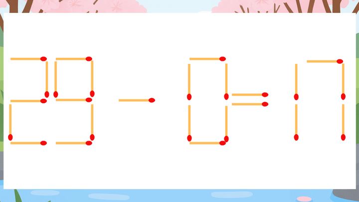 【マッチ棒クイズ】1本だけ動かして正しい式に：29-0=17？の問題画像