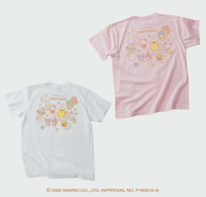 「Hotel Floria」Tシャツのピンクと白