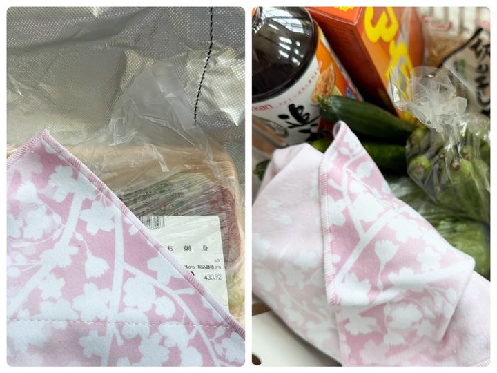 食料品の買い出しで刺し身を保冷ふろしきへ