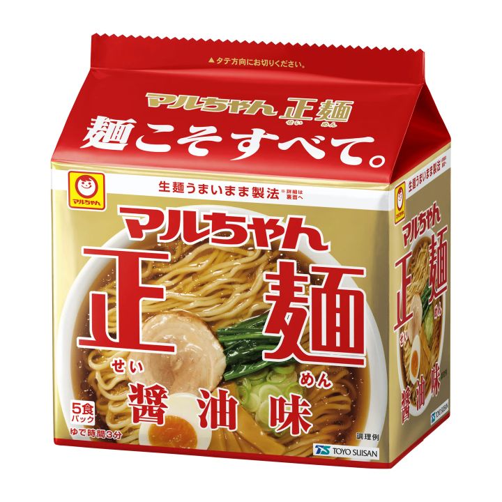 赤い三角部分が目印の「マルちゃん正麺 醤油味」パッケージ