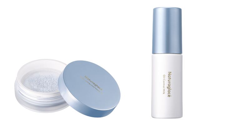 クリアラスティング ルースパウダーUV SPF50+ PA+++ ¥4,840（税込・パフ付き）、オイルコントロールミルクC SPF17+ PA++ 30ml ¥3,630（税込）／ともにナチュラグラッセ 問い合わせ先：0120-060802